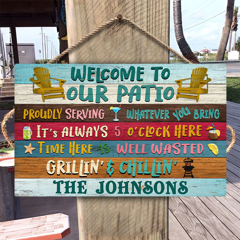 Personalized Patio Welcome Proudly Serving Custom Wood Rectangle Sign