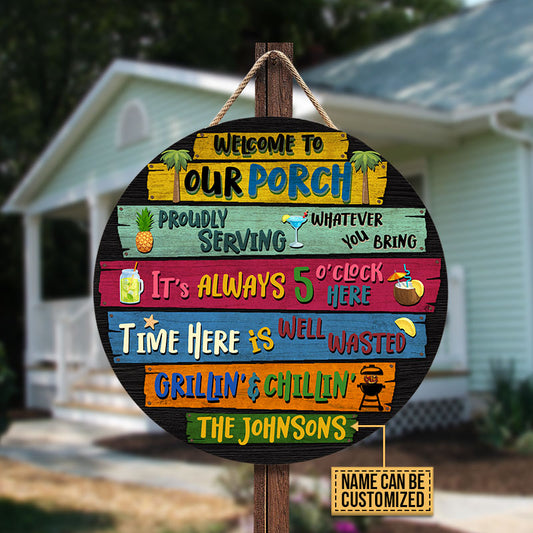 Personalized Porch Welcome To Custom Wood Circle Sign