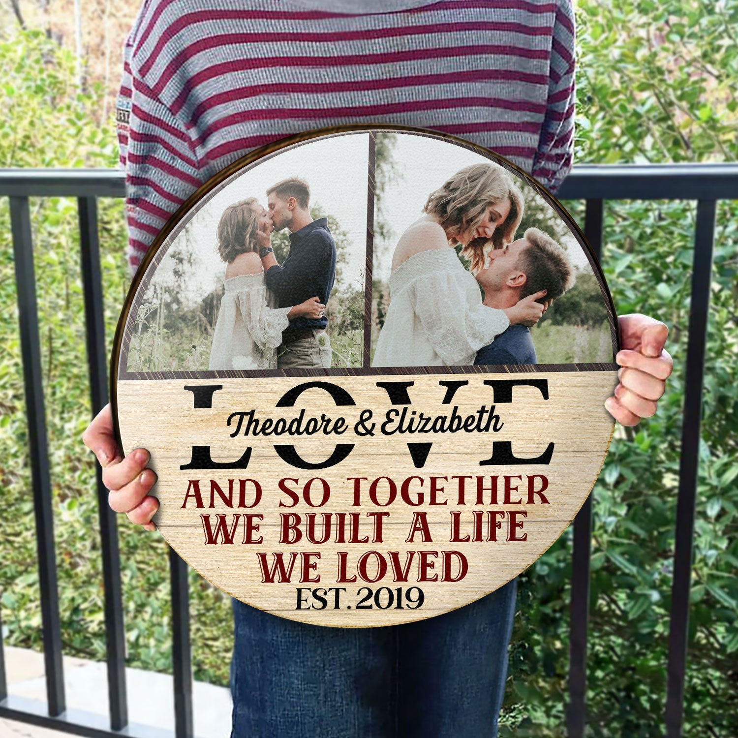 Custom Photo All Because Two People Swiped Right - Gift For Couples - Personalized Custom Wood Circle Sign