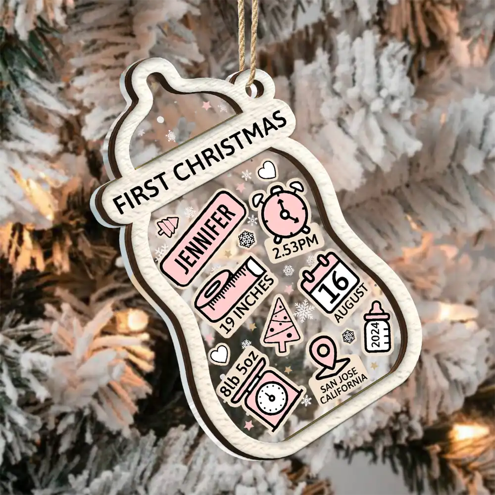 Baby First Christmas Milk Bottle - Personalized 2-Layered Mix Ornament