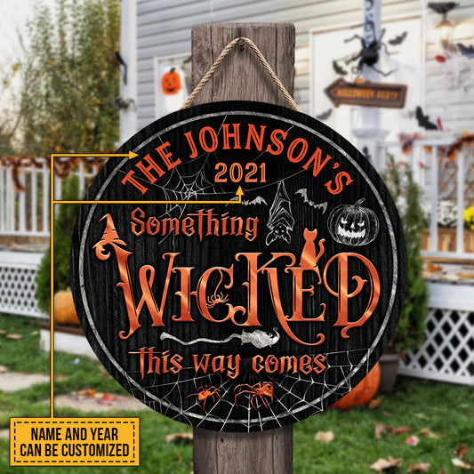 Witch Witchery Wizard Spell Halloween Something Wicked Custom Wood Circle Sign