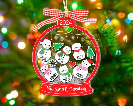 Personalized Family With Pets Ornament, 4D Shake Christmas Ornament, Snowman Family Ornament, 2024 Christmas Ornament, Family Keepsake