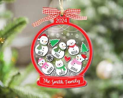 Personalized Family With Pets Ornament, 4D Shake Christmas Ornament, Snowman Family Ornament, 2024 Christmas Ornament, Family Keepsake