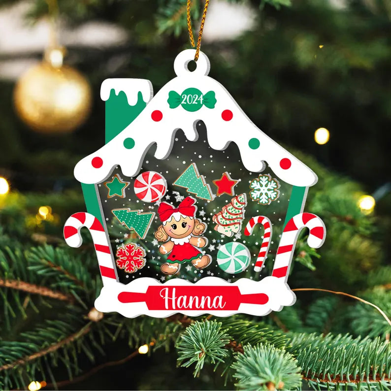 Personalized Gingerbread House Kids Ornament Custom First Christmas Kids Ornament 2024 - 4D Shake Kids Name Ornament