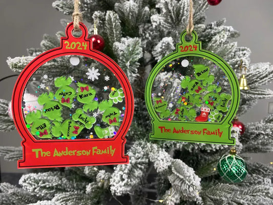 Personalized Shaker Ornament with Grinchmas Family, Custom Family Ornament 2024, 4D Shake Ornament, Merry Grinchmas Ornament!