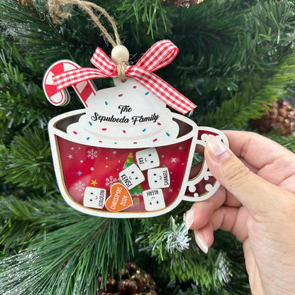 Custom Family Christmas Ornament, Marshmallow Hot Chocolate Shaker Ornaments, Family Keepsake, Personalized Christmas Ornament Tree Decor