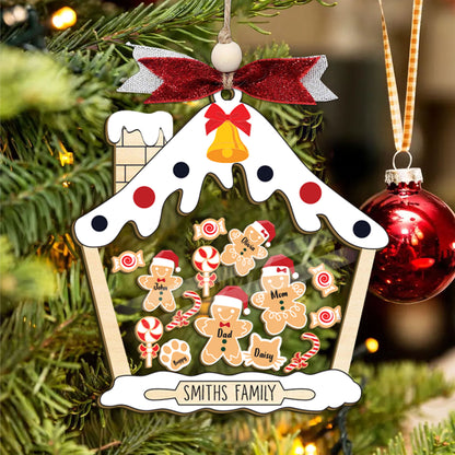 Personalized Shaker Ornament with Gingerbread Family and Pets, Custom Family Ornament 2024, Family Christmas Gift, Family 4D Shake Ornament