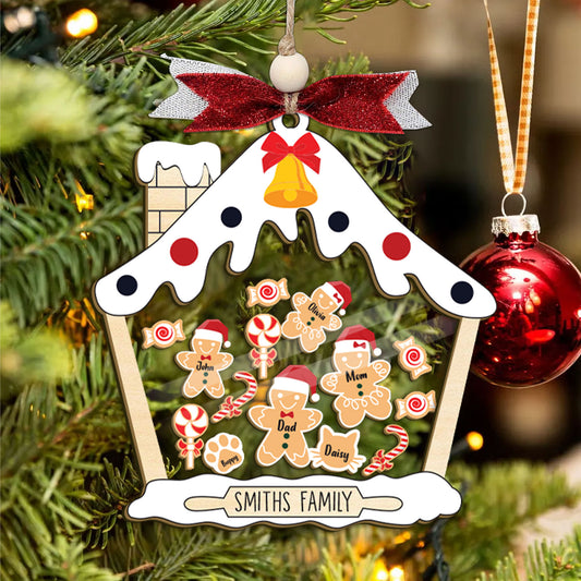 Personalized Shaker Ornament with Gingerbread Family and Pets, Custom Family Ornament 2024, Family Christmas Gift, Family 4D Shake Ornament