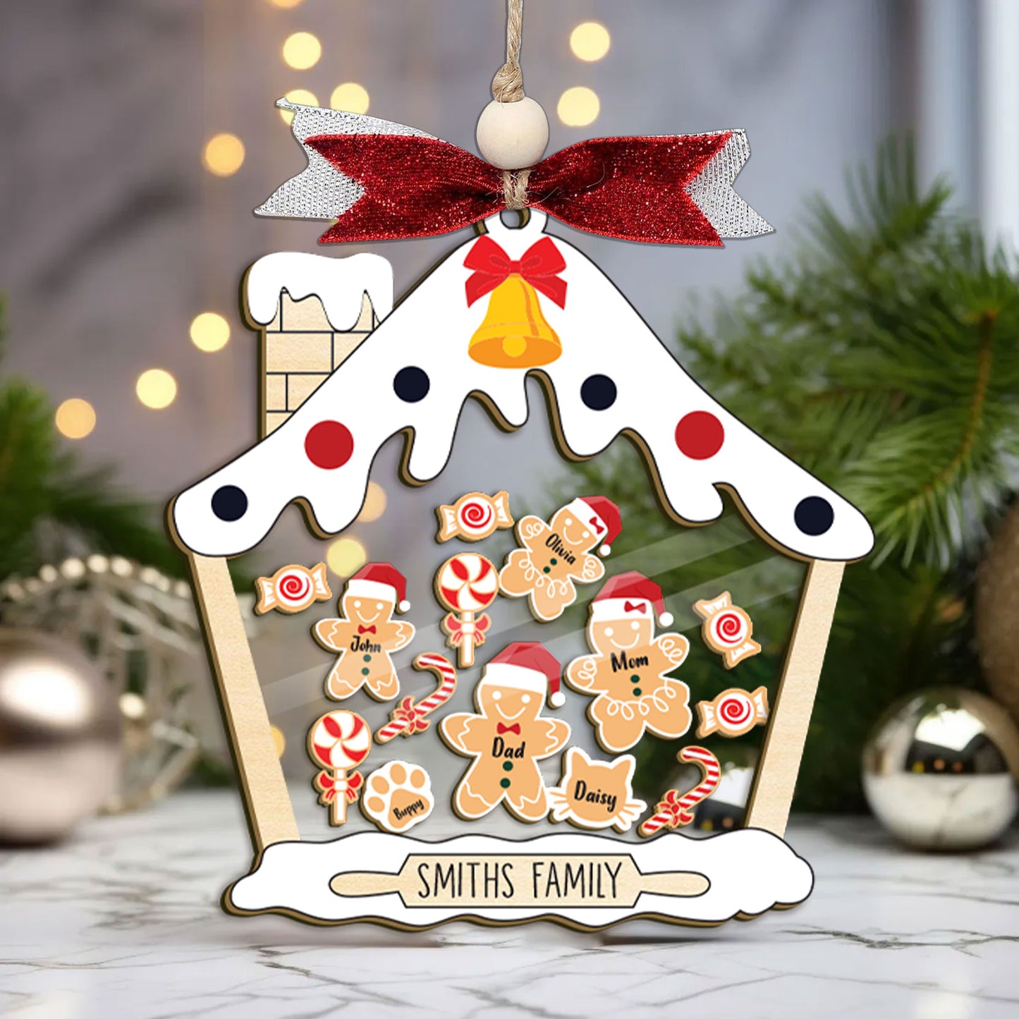 Personalized Shaker Ornament with Gingerbread Family and Pets, Custom Family Ornament 2024, Family Christmas Gift, Family 4D Shake Ornament