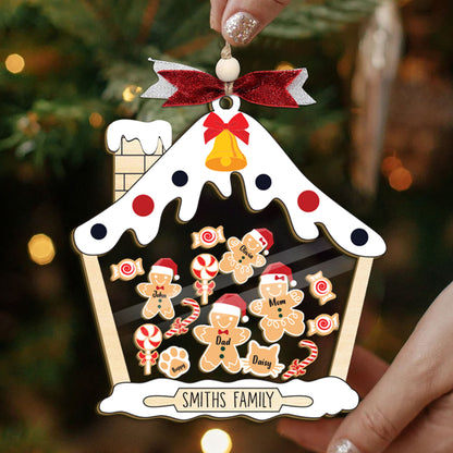 Personalized Shaker Ornament with Gingerbread Family and Pets, Custom Family Ornament 2024, Family Christmas Gift, Family 4D Shake Ornament