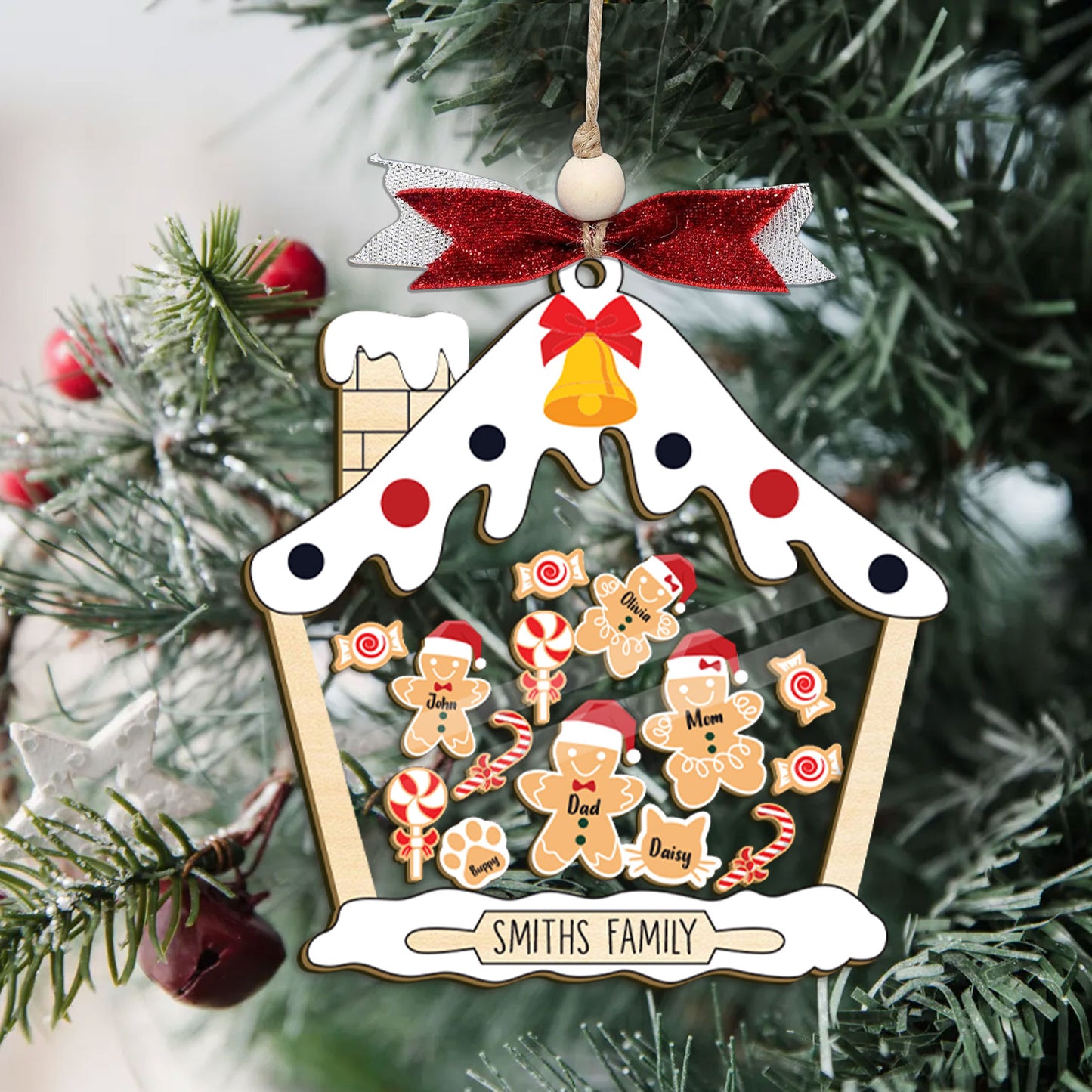 Personalized Shaker Ornament with Gingerbread Family and Pets, Custom Family Ornament 2024, Family Christmas Gift, Family 4D Shake Ornament