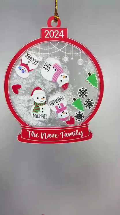 Personalized Family With Pets Ornament, 4D Shake Christmas Ornament, Snowman Family Ornament, 2024 Christmas Ornament, Family Keepsake