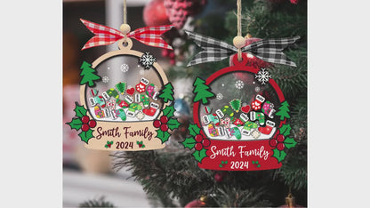 Family and Pet Ornaments, Personalized Stocking Family Shaker Ornament, Custom Family Christmas Ornament 2024, 4D Shaker Christmas Ornament