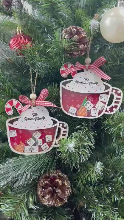 Custom Family Christmas Ornament, Marshmallow Hot Chocolate Shaker Ornaments, Family Keepsake, Personalized Christmas Ornament Tree Decor